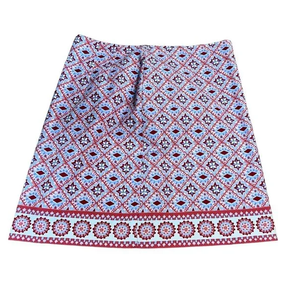 Talbots Knee Length Pattern Fully Lined Skirt Red White Blue Womens Size 4 - Picture 3 of 7